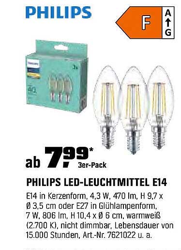 PHILIPS LED-LEUCHTMITTEL E14 3er-Pack