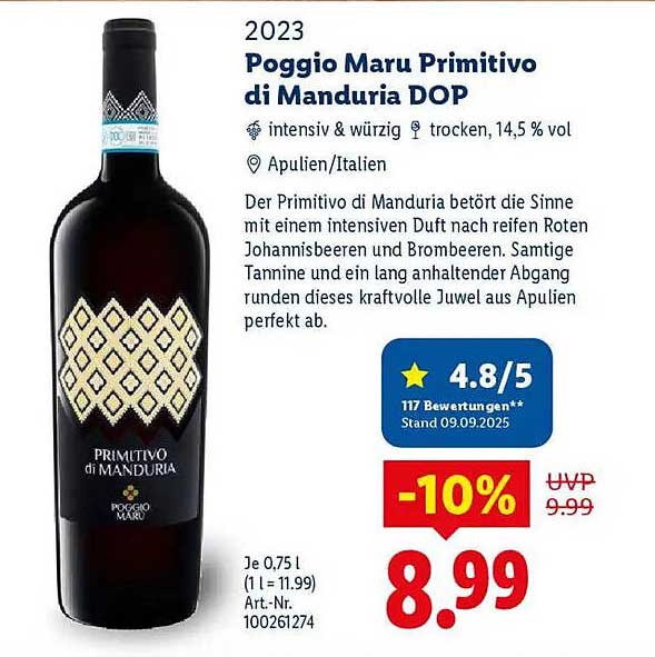 Poggio Maru Primitivo di Manduria DOP - 0,75 Liter