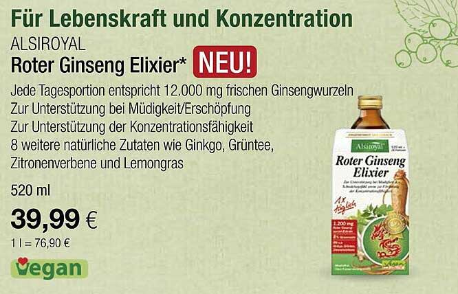 Roter Ginseng Elixier von Alsiroyal - NEU!