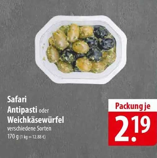 Safari Antipasti oder Weichkäsewürfel verschiedene Sorten