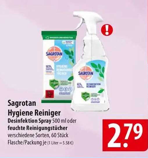 Sagrotan Hygiene Reiniger Desinfektion Spray 500 ml oder feuchte Reinigungstücher verschiedene Sorten