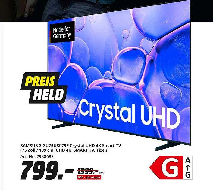 SAMSUNG GU75U8079F Crystal UHD 4K Smart TV (75 Zoll / 189 cm)