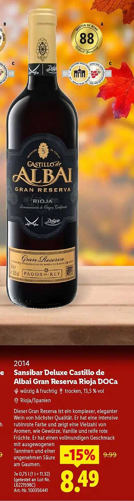 Sansibar Deluxe Castillo de Albai Gran Reserva Rioja DOCa