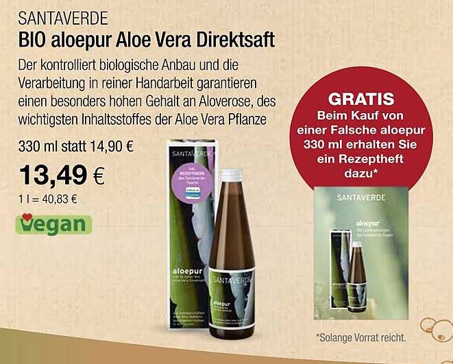 SANTAVERDE BIO aloepur Aloe Vera Direktsaft 330 ml