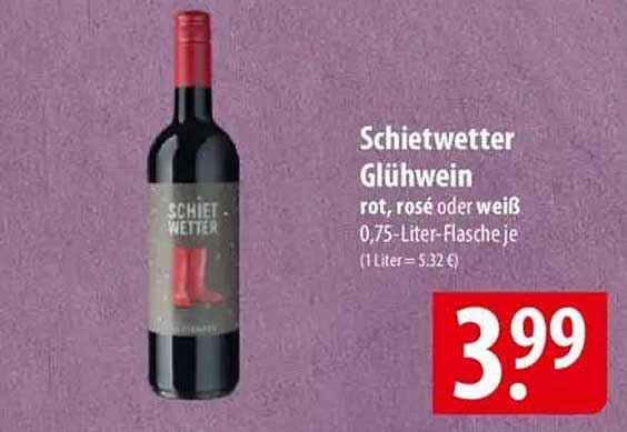 Schietwetter Glühwein rot, rosé oder weiß 0,75-Liter-Flasche je