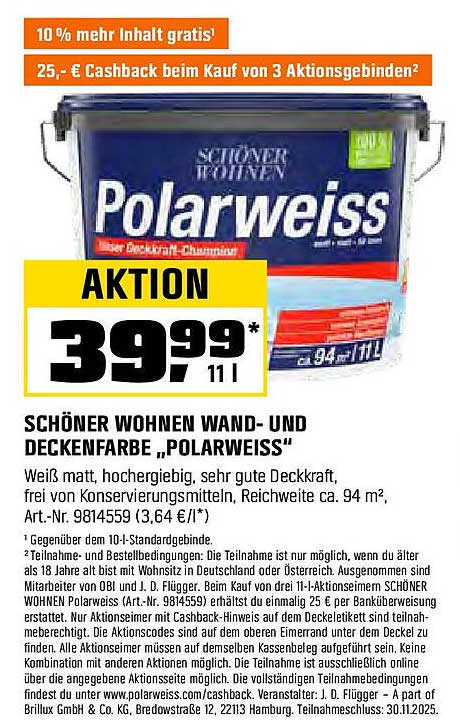 SCHÖNER WOHNEN WAND- UND DECKENFARBE „POLARWEISS“