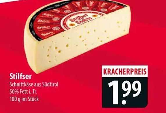 Stilfser Schnittkäse aus Südtirol - 50% Fett i. Tr. - 100 g im Stück