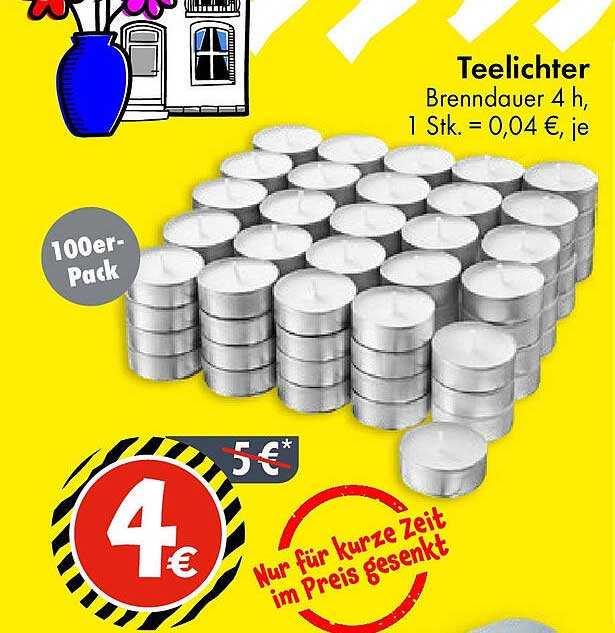 Teelichter 100er-Pack für nur 4 €