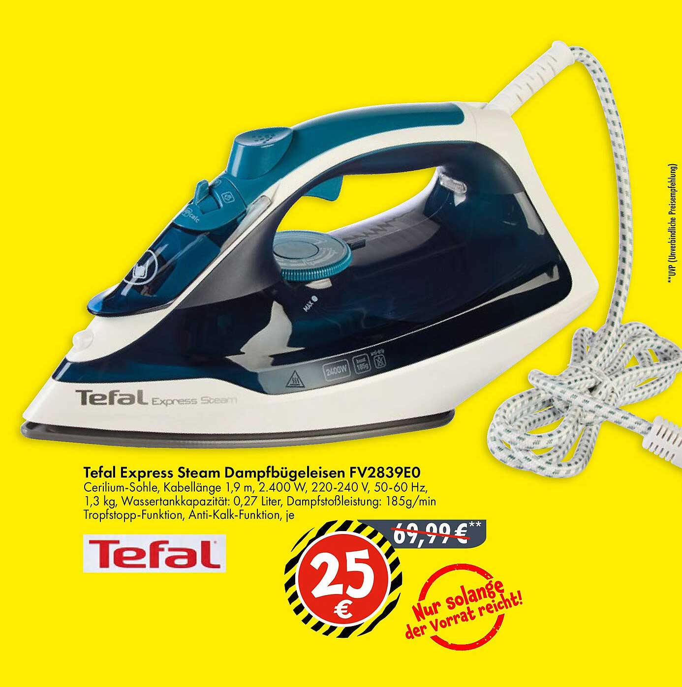 Tefal Express Steam Dampfbügeleisen FV2839E0
