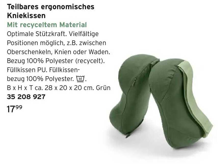 Teilbares ergonomisches Kniekissen mit recyceltem Material