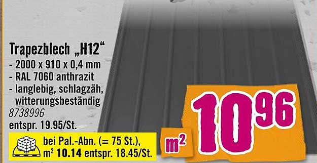 Trapezblech „H12“ - 2000 x 910 x 0,4 mm