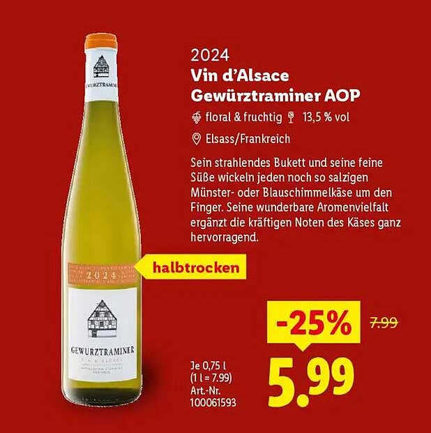 Vin d'Alsace Gewürztraminer AOP 2024 - halb trocken