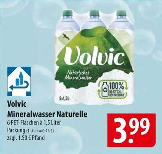 Volvic Mineralwasser Naturelle 6 PET-Flaschen à 1,5 Liter