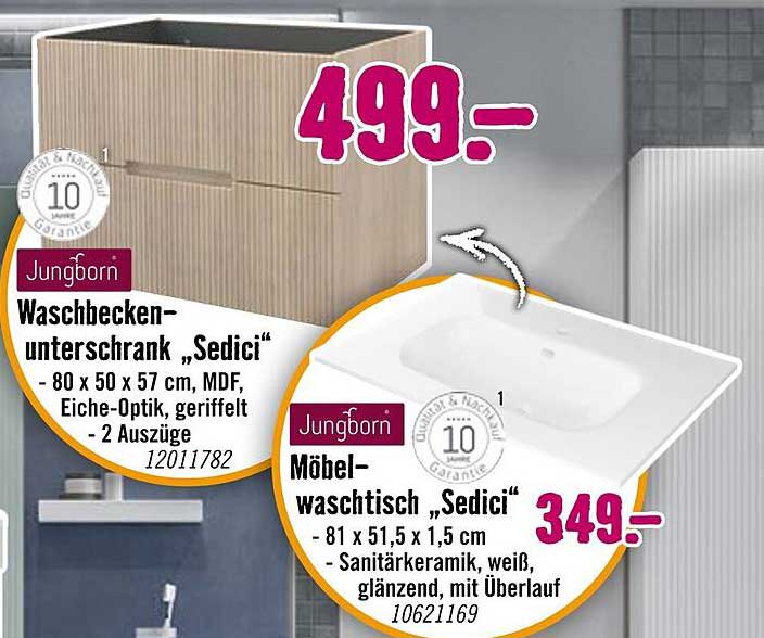 Waschbeckenunterschrank „Sedici“ und Möbelwaschtisch „Sedici“