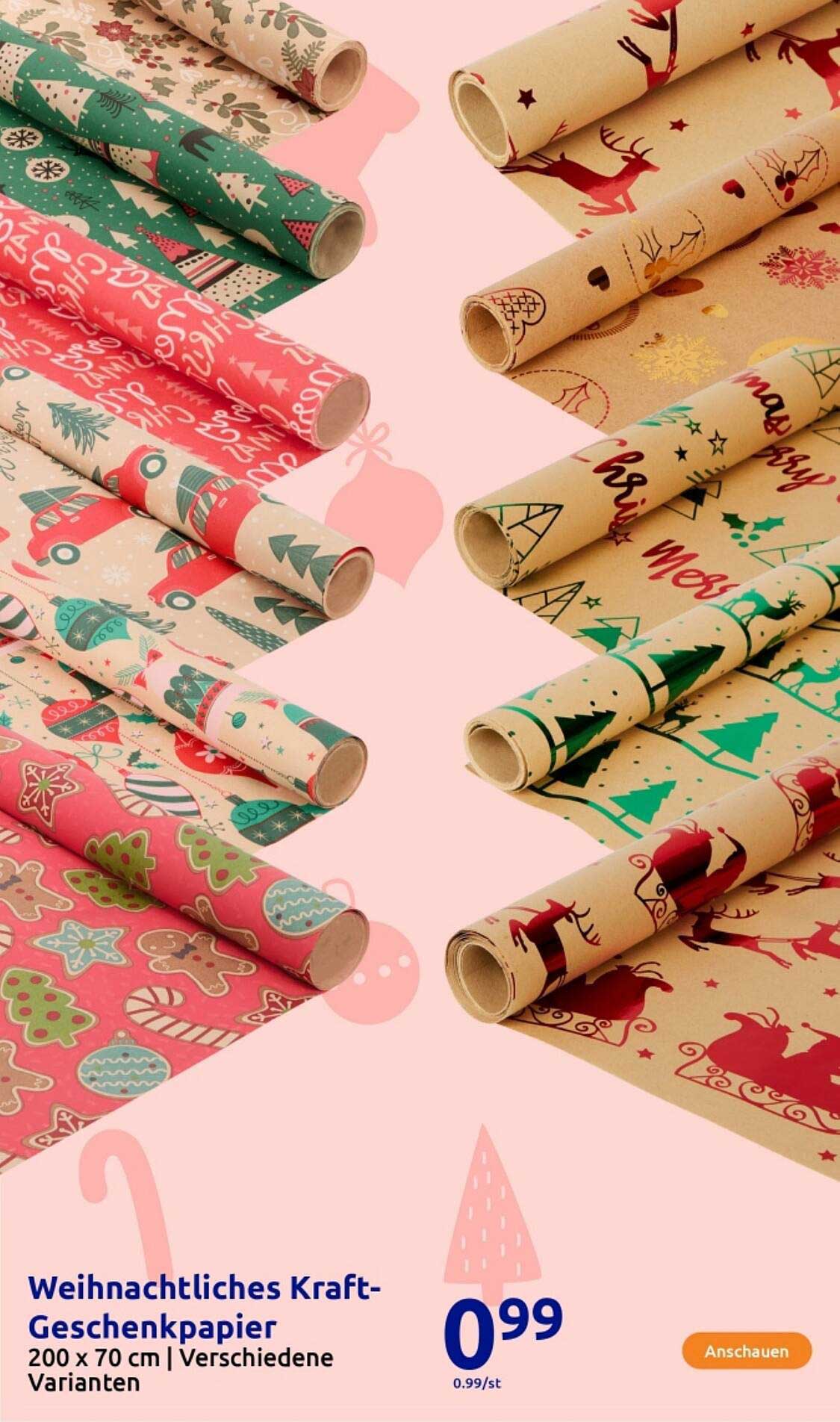 Weihnachtliches Kraft-Geschenkpapier 200 x 70 cm | Verschiedene Varianten