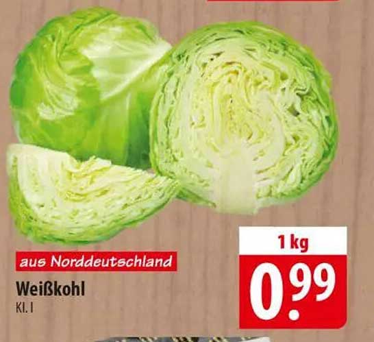 Weißkohl aus Norddeutschland - 1 kg für nur 0,99 €