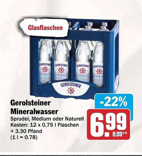 Gerolsteiner Mineralwasser Sprudel, Medium oder Naturell Kasten: 12 x 0,75 l Flaschen