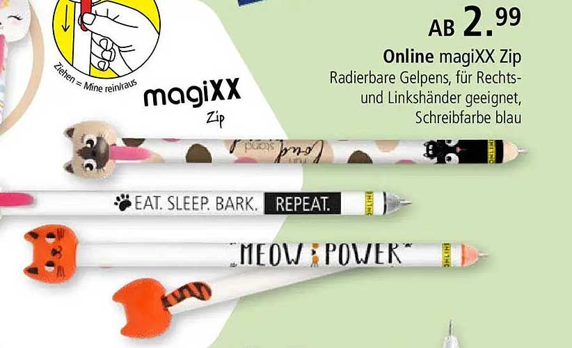 magiXX Zip Radierbare Gelpens, für Rechts- und Linkshänder geeignet, Schreibfarbe blau
