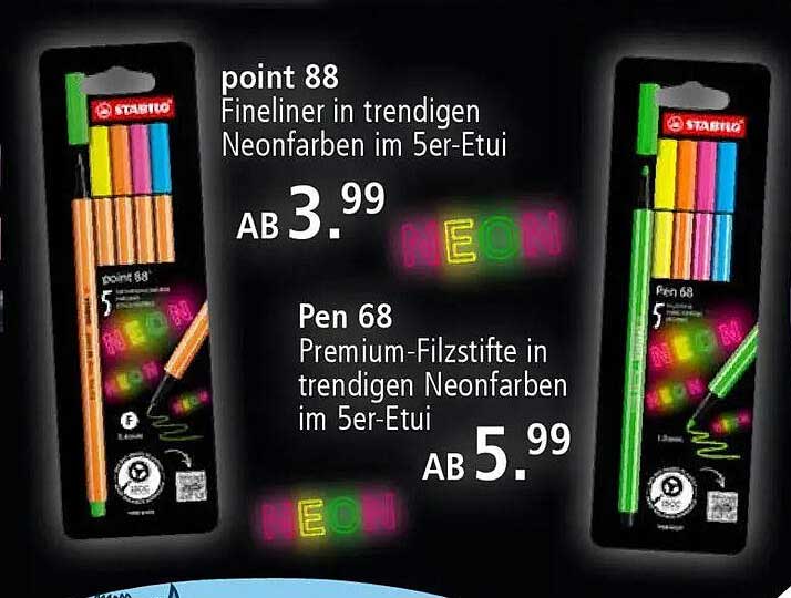point 88 Fineliner in trendigen Neonfarben im 5er-Etui