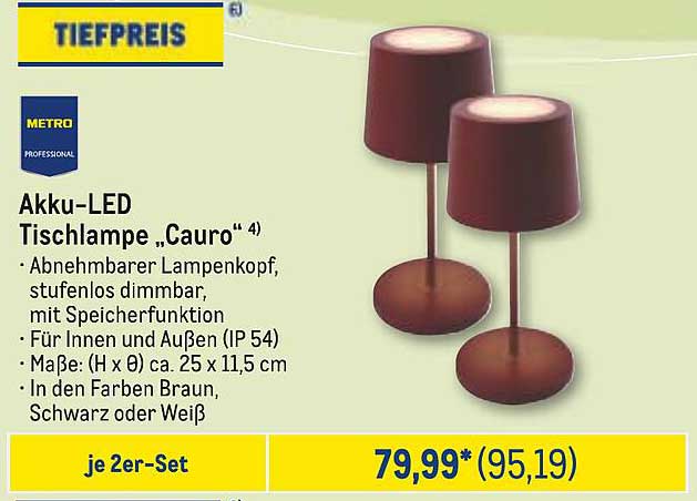 Akku-LED Tischlampe „Cauro“ 2er-Set