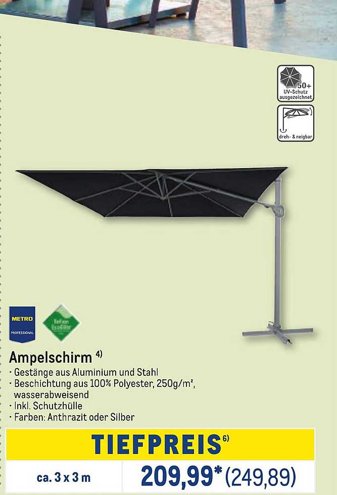 Ampelschirm 3 x 3 m - anthrazit oder silber