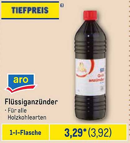 ARO Flüssiganzünder - 1 l-Flasche für alle Holzkohlearten