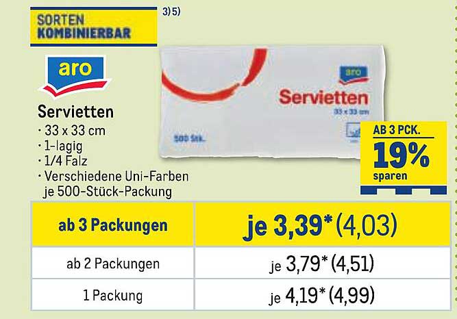Aro Servietten 500 Stück, 33 x 33 cm, 1-lagig