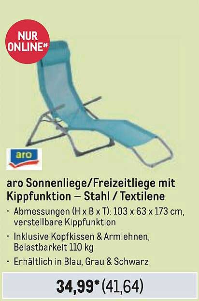 aro Sonnenliege/Freizeitliege mit Kippfunktion – Stahl / Textilene