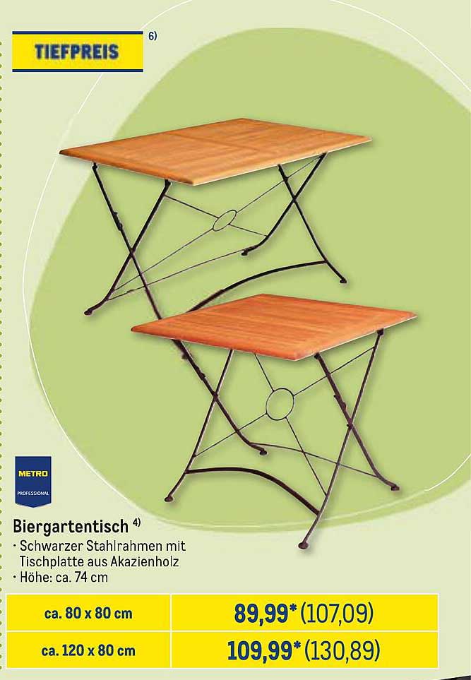 Biergartentisch - Schwarzer Stahlrahmen mit Tischplatte aus Akazienholz