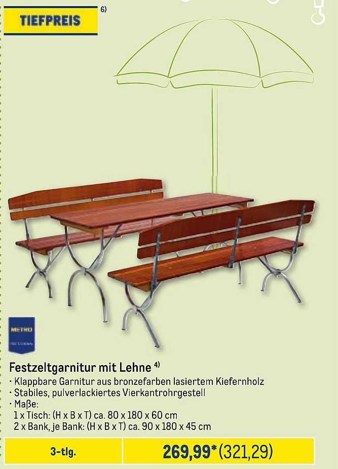 Festzeltgarnitur mit Lehne 3-tlg.