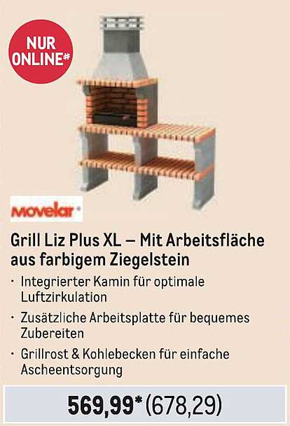 Grill Liz Plus XL – Mit Arbeitsfläche aus farbigem Ziegelstein