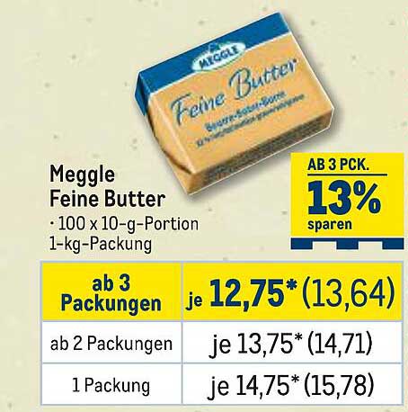 Meggle Feine Butter - 1-kg-Packung, 100 x 10-g-Portion