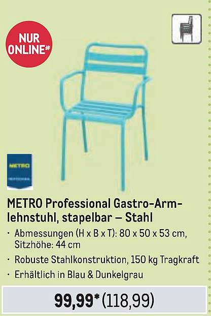 METRO Professional Gastro-Armlehnstuhl, stapelbar – Stahl