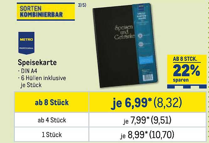 Speisekarte DIN A4 mit 6 Hüllen, ab 8 Stück nur 6,99*