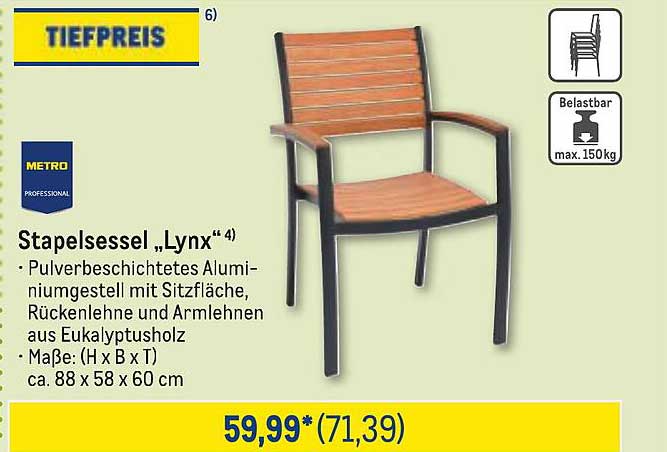 Stapelstuhl „Lynx“ aus pulverbeschichtetem Aluminium