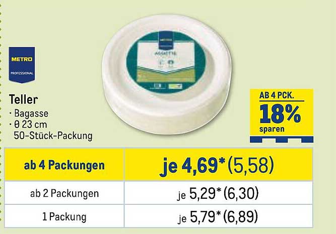 Teller Bagasse Ø 23 cm - 50-Stück-Packung