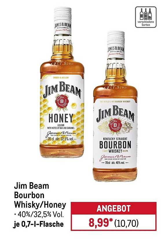 Jim Beam Bourbon Whisky/Honey je 0,7-l-Flasche