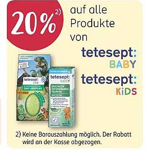 20% Rabatt auf alle Produkte von tetesept: BABY und tetesept: KIDS