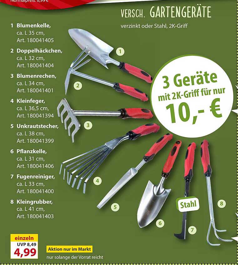 3 Gartengeräte mit 2K-Griff für nur 10,- €