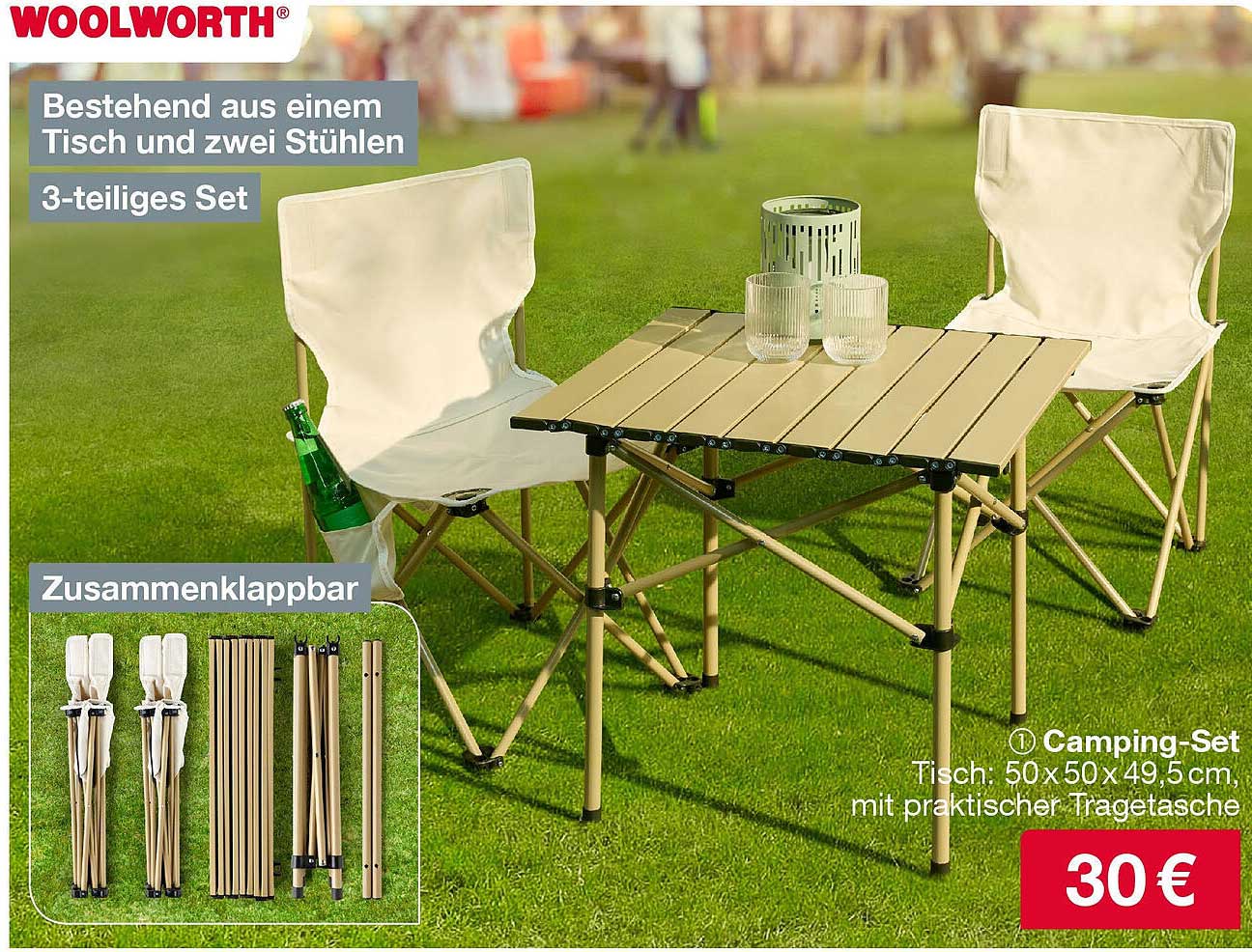 3-teiliges Camping-Set - Tisch und Stühle für entspanntes Draußensein