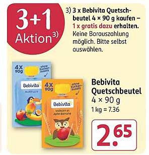 3+1 Aktion: Bebivita Quetschbeutel 4x 90 g kaufen – 1x gratis dazu erhalten!
