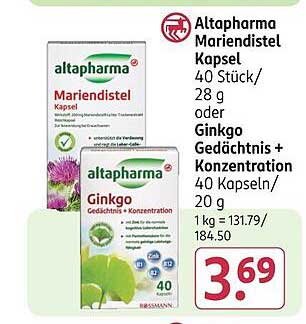 altapharma Mariendistel Kapsel oder Ginkgo Gedächtnis + Konzentration