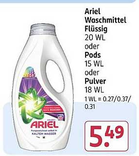 Ariel Waschmittel Flüssig 20 WL oder Pods 15 WL oder Pulver 18 WL
