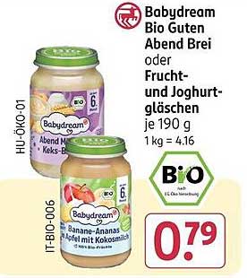 Babydream Bio Guten Abend Brei oder Frucht- und Joghurtgläschen je 190 g