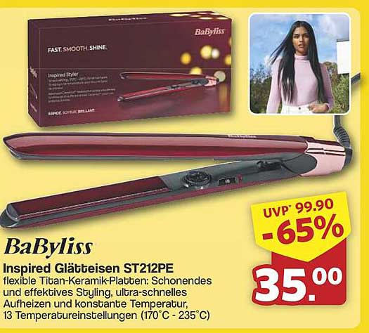 BaByliss Inspired Glätteisen ST212PE - Nur 35,00€ statt 99,90€!