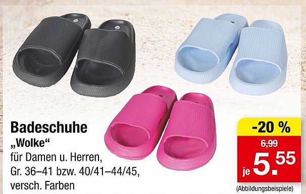 Badeschuhe „Wolke“ für Damen u. Herren, Gr. 36–41 bzw. 40/41–44/45, verschieden Farben