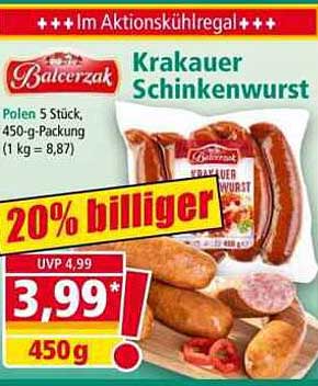 Balcerzak Krakauer Schinkenwurst 450 g, 5 Stück