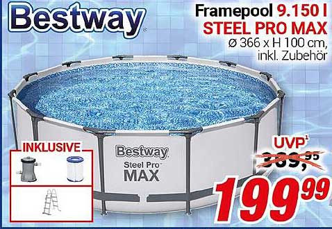 Bestway Framepool 9.150 l STEEL PRO MAX Ø 366 x H 100 cm, inkl. Zubehör