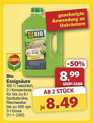 Bio Essigsäure 3 l - 50% Rabatt auf den Normalpreis!