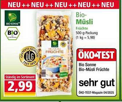 Bio-Müsli Früchte von Bio Sonne - 500 g Packung